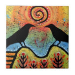 Two ravens sitting and reflecting ceramic tile<br><div class="desc">Colorful black bird art titled "Two Ravens Sit & Reflect." Design by Lindy Gaskill. Perfect for a couple such as an anniversary gift or Valentine's Day.</div>