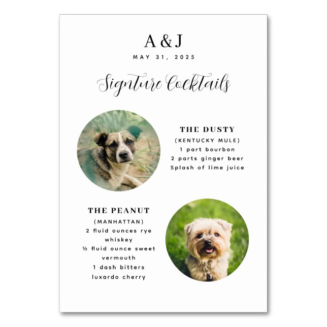 Two Recipe and Photos Wedding Signature Drink Menu Table Number (Front)