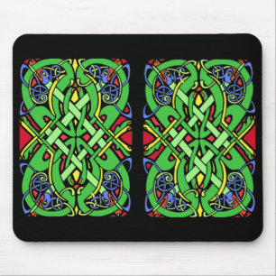 Two Rectangular Irish Celtic Knot Designs on Black Mouse Pad