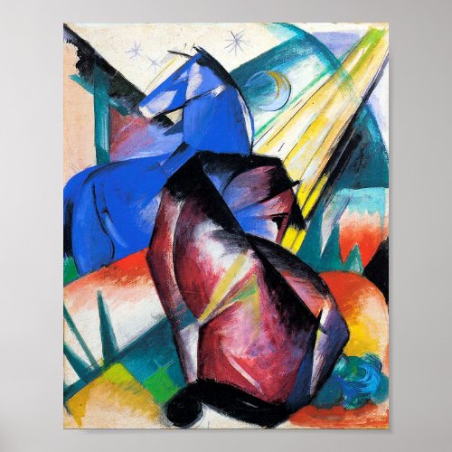 Two red and blue horses by Franz Marc Poster