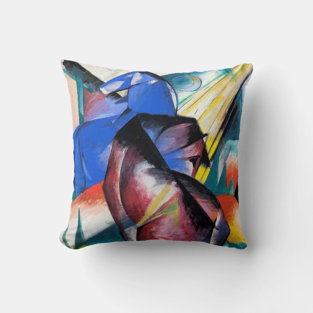 Two red and blue horses by Franz Marc Throw Pillow (Front)