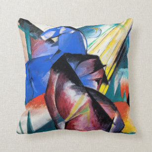 Two red and blue horses by Franz Marc Throw Pillow