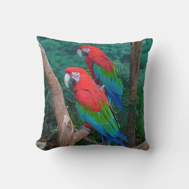 Two Red and Green Winged Macaws Ara Chloropterus Throw Pillow (Front)