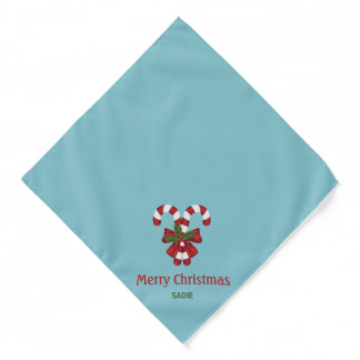 Two Red And White Candy Canes On Blue With Text Bandana
