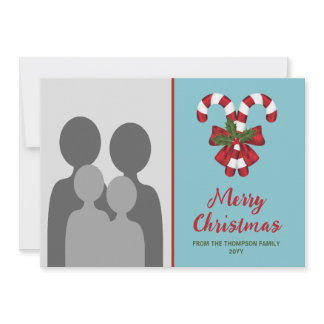 Two Red And White Candy Canes With Custom Photo Holiday Card