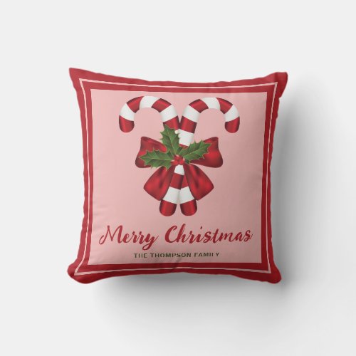 Two Red And White Candy Canes With Custom Text Throw Pillow