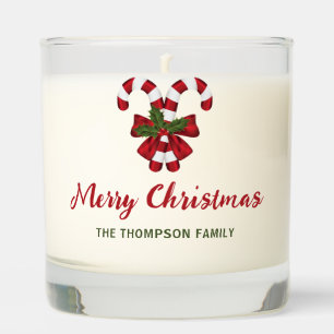 Two Red And White Christmas Candy Canes And Bow Scented Candle