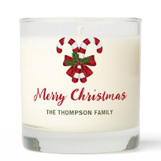 Two Red And White Christmas Candy Canes And Bow Scented Candle