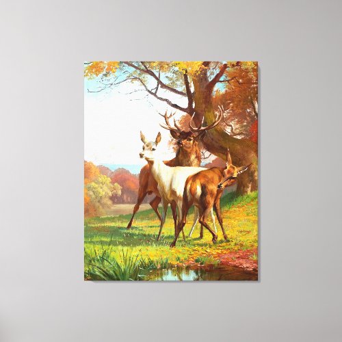 Two Red And White Deer In The Forest Canvas Print