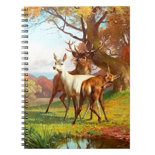 Two Red And White Deer In The Forest Notebook (Front)