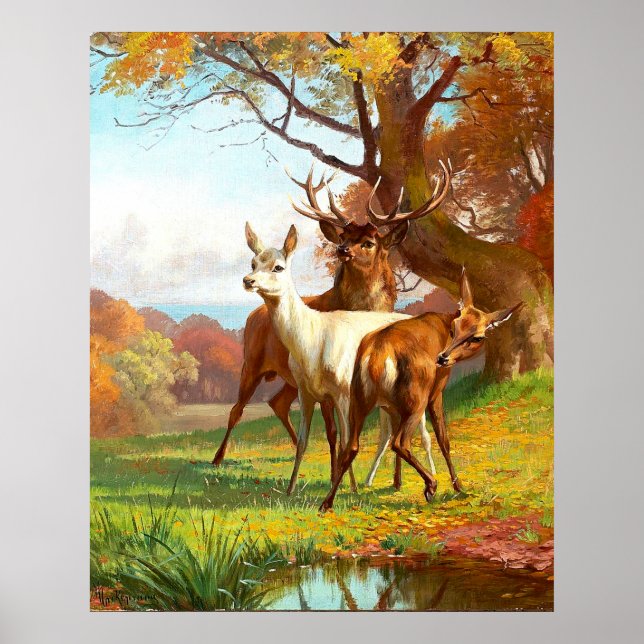 Two Red And White Deer In The Forest Poster (Front)