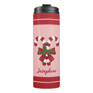 Two Red And White Festive Candy Canes & Name Thermal Tumbler