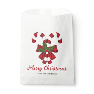 Two Red And White Festive Candy Canes With Text Favor Bag