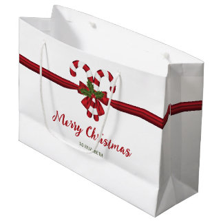 Two Red And White Festive Candy Canes With Text Large Gift Bag