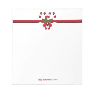 Two Red And White Festive Candy Canes With Text Notepad