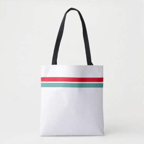 Two Red Aqua Top Accent Stripes White Background Tote Bag