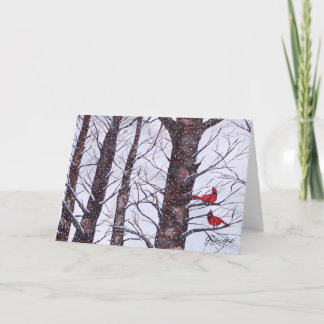 Two Red Birds In Winter Holiday Card