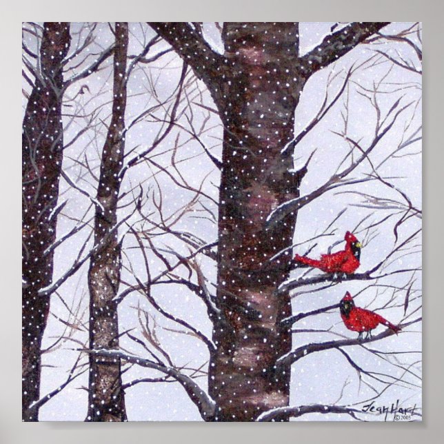 Two Red Birds In Winter Poster (Front)