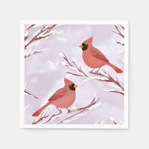 Two Red Cardinals Watercolor Painting Holiday Napkins