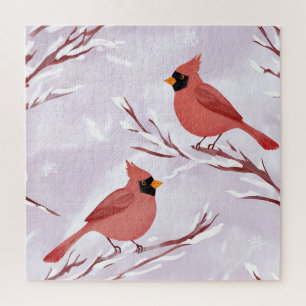 Two Red Cardinals Watercolor Remembrance Jigsaw Puzzle
