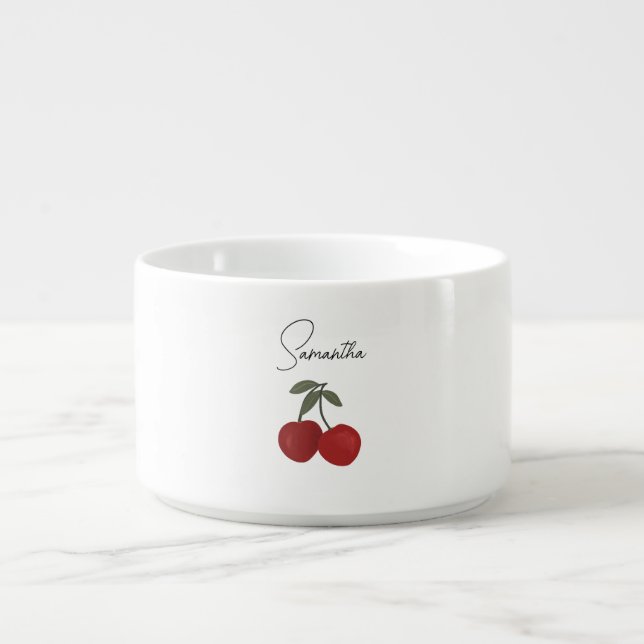 Two Red Cherries Illustration | Cute Fruit Art  Bowl (Center)