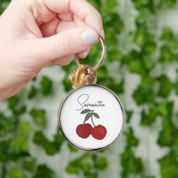 Two Red Cherries Illustration | Cute Fruit Art  Keychain
