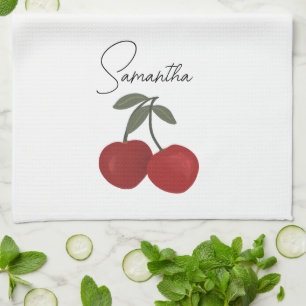 Two Red Cherries Illustration   Cute Fruit Art  Kitchen Towel
