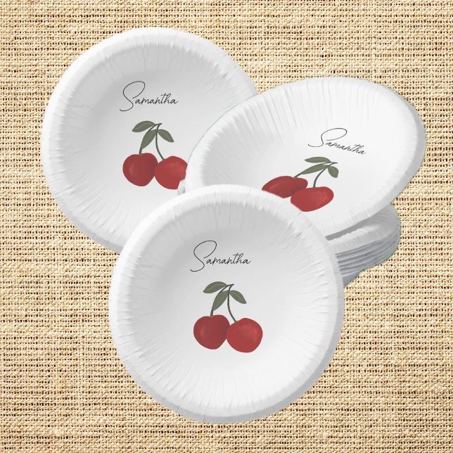 Two Red Cherries Illustration | Cute Fruit Art  Paper Bowls (Creator Uploaded)