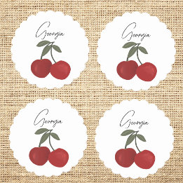 Two Red Cherries Illustration | Cute Fruit Art  Paper Coaster