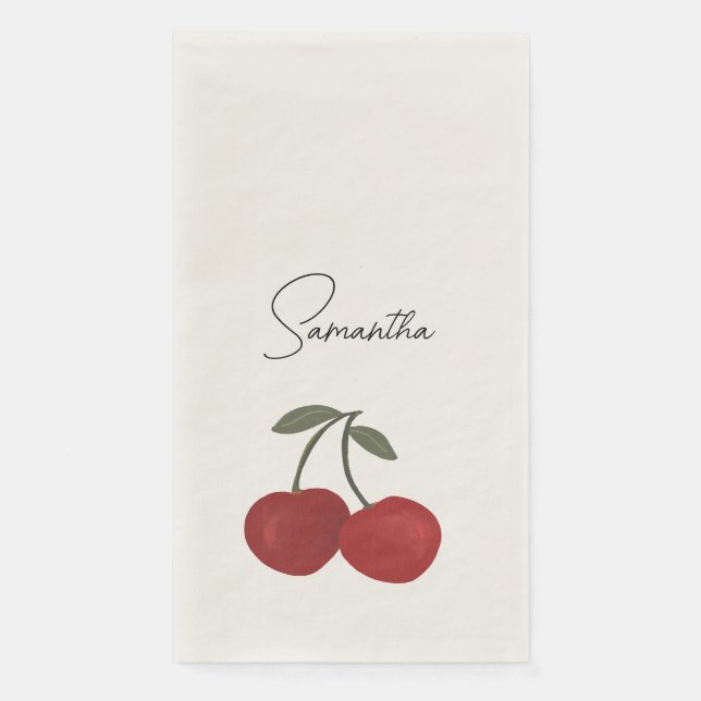 Two Red Cherries Illustration | Cute Fruit Art  Paper Guest Towels (Front)