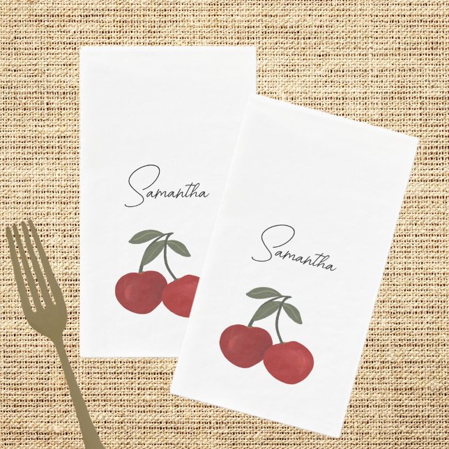 Two Red Cherries Illustration | Cute Fruit Art  Paper Guest Towels (Creator Uploaded)