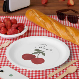 Two Red Cherries Illustration | Cute Fruit Art  Paper Plates