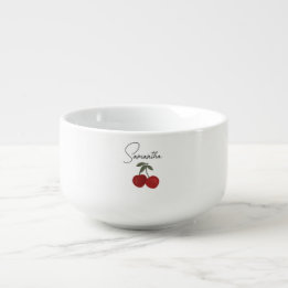 Two Red Cherries Illustration | Cute Fruit Art  Soup Mug