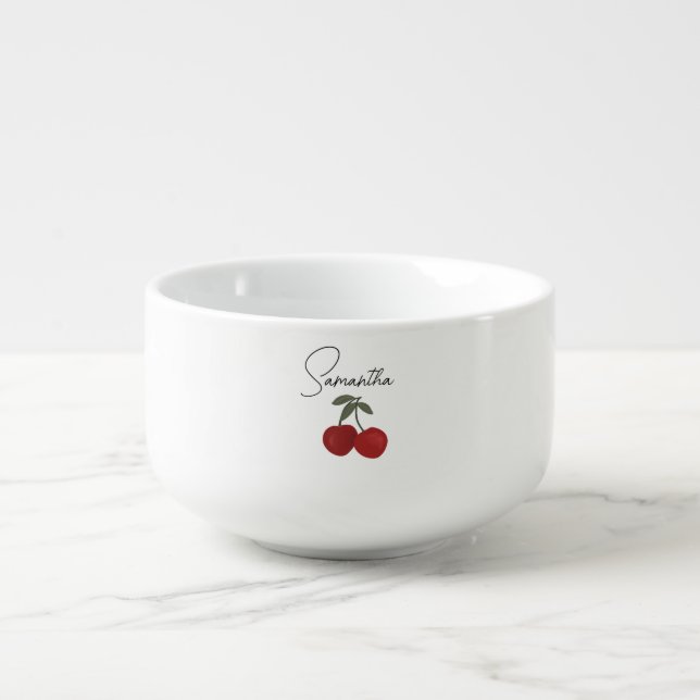 Two Red Cherries Illustration | Cute Fruit Art  Soup Mug (Front)