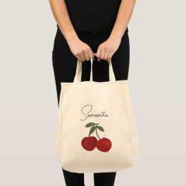 Two Red Cherries Illustration | Cute Fruit Art  Tote Bag