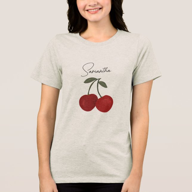 Two Red Cherries Illustration | Cute Fruit Art  Tri-Blend Shirt (Front)