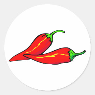 Two Red Chili Peppers on Side Classic Round Sticker