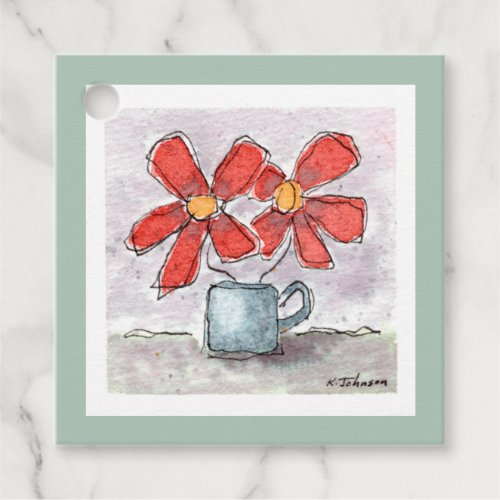 Two Red Flowers Watercolor Gift Tags