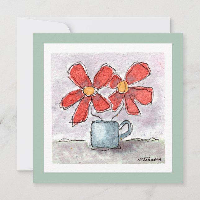 Two Red Flowers Watercolor Greeting Card (Front)