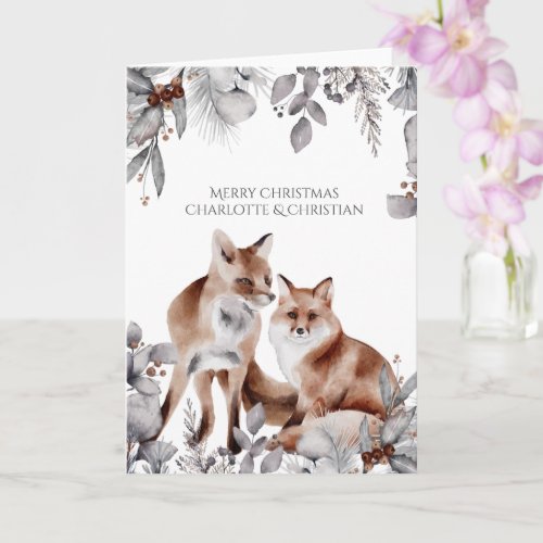 Two Red Foxes Personalized Christmas Card