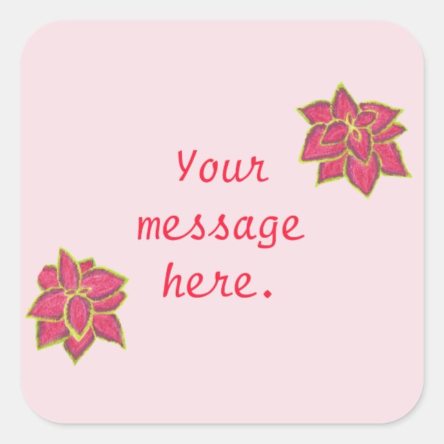 Two Red Green Coleus Your Message on Pink Stickers (Front)
