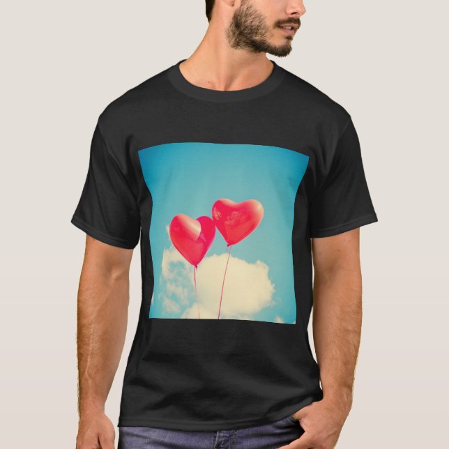 Two Red Heart Balloons Design T-Shirt (Front)