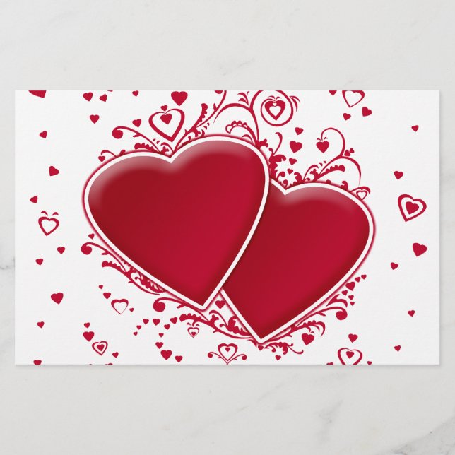 Two Red Hearts For Valentine's Day Stationery (Front)