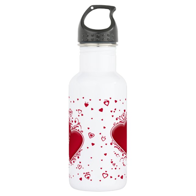 Two Red Hearts For Valentine's Day Water Bottle (Front)