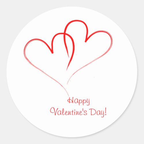 Two red hearts _ Happy valentines day Classic Round Sticker