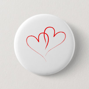 two red hearts intertwined - Valentine Pinback Button