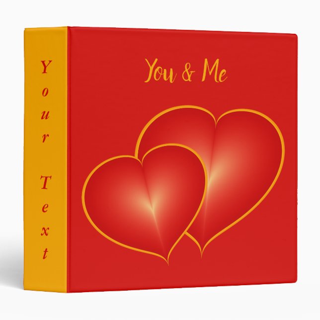 Two Red Hearts, Modern Digital Art Graphic Custom 3 Ring Binder (Front/Spine)