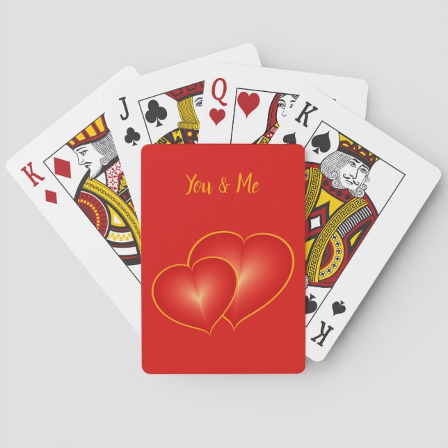 Two Red Hearts, Modern Digital Art Graphic Custom Poker Cards (Back)