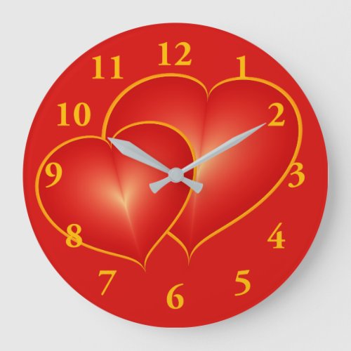 Two Red Hearts Modern Digital Art Graphic Large Clock