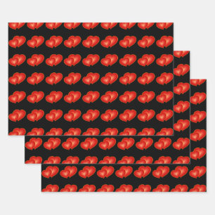 Two Red Hearts, Modern Digital Art Graphic Wrapping Paper Sheets